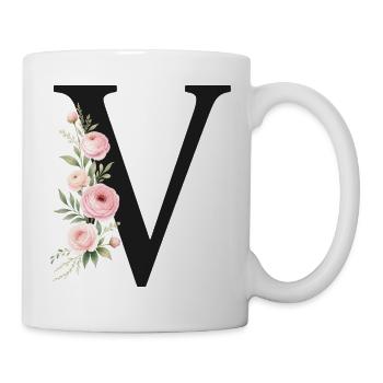 V Buchstabe Monogram Floral - Tasse - Weiß - Rechts