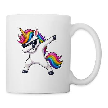 Regenbogen Unicorn Einhorn Dab mit Sonnenbrille - Tasse - Weiß - Rechts