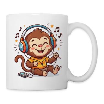 Musikaffe mit Kopfhörern - Tasse - Weiß - Rechts