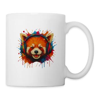 Roter panda mit bunten Kopfhörern - Tasse - Weiß - Rechts