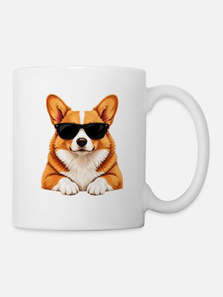 Corgi mit Sonnenbrille - Tasse - Weiß