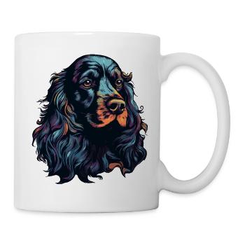 Spaniel Hund Kopf Schwarz Bunt - Tasse - Weiß - Rechts