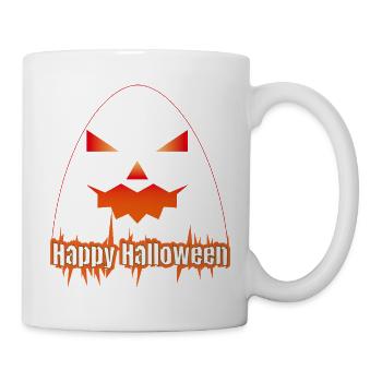 Halloween Kürbis-Gesicht mit Text - Tasse - Weiß - Rechts