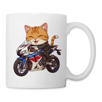 Katze auf Bike auf Motorrad  - Tasse - Weiß - Rechts