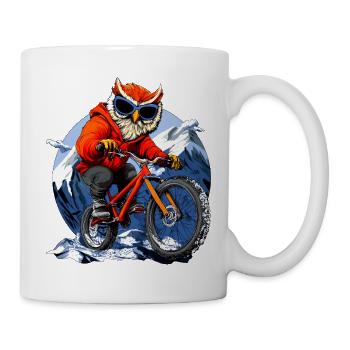 Eulen Mountainbiker / Bike Eule - Tasse - Weiß - Rechts
