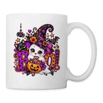 Süße Halloween-Hexe mit Kürbiskorb - Tasse - Weiß - Rechts
