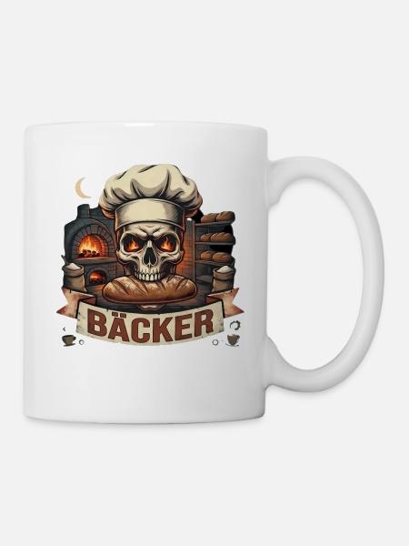 Totenkopf Bäcker Motiv - Tasse - Weiß