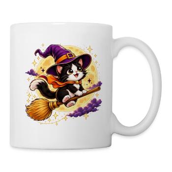 Hexen Katze im Mondschein Halloween - Tasse - Weiß - Rechts
