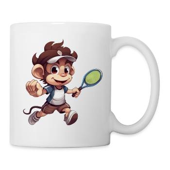Tennis spielender Affe Schimpanse Cartoon - Tasse - Weiß - Rechts