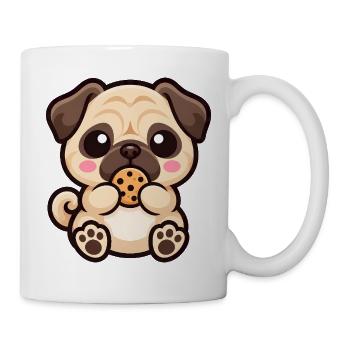 Mops Hund Keks Cartoon Kawaii Süßigkeit - Tasse - Weiß - Rechts