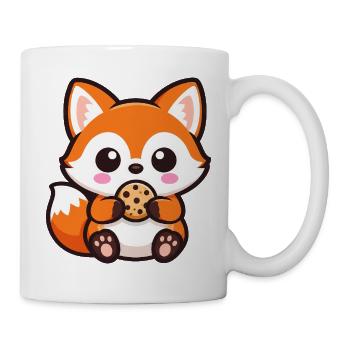 Süßer Fuchs mit Keks Cartoon Chibi Kawaii - Tasse - Weiß - Rechts