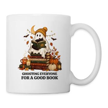 Bücherwurm Geist Halloween Buch Katze Geschenk - Tasse - Weiß - Rechts