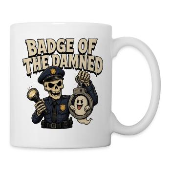 Abzeichen der Verdammten – Lustige Halloween-Polizei - Tasse - Weiß - Rechts