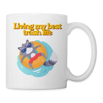 Mein bestes Müllleben leben Waschbär-Sommerkunst - Tasse - Weiß - Rechts