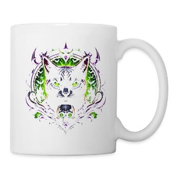 Astrale Mystische Katze und Neonschädel – Halloween - Tasse - Weiß - Rechts
