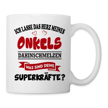 Onkel Was sind deine Superkräfte Baby Sprüche - Tasse - Weiß - Rechts