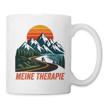 Meine Therapie: Fahrrad fahren in den Bergen Motiv - Tasse - Weiß - Rechts