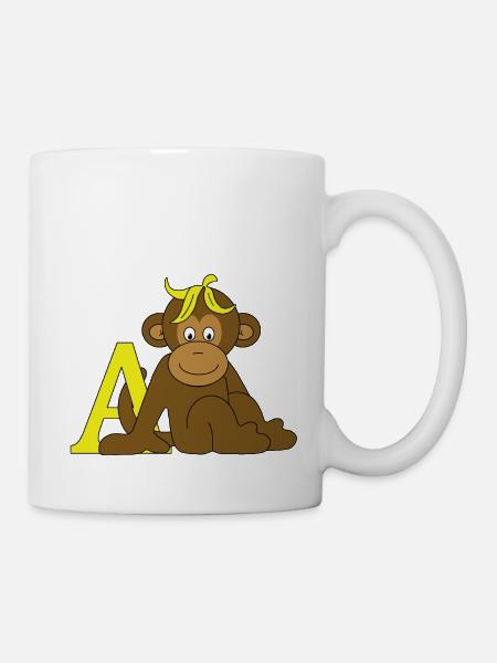 Affe mit A - Tasse - Weiß