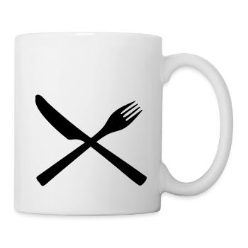 Koch - Besteck - Messer - Gabel - Tasse - Weiß - Rechts