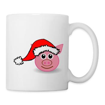 pig_face_pink_with_santa_hat_cartoon - Mug - white - Right