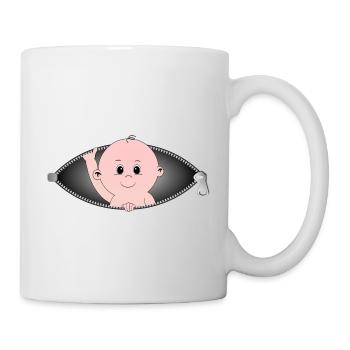 Child coming out of a zippered pocket - Mug - white - Right