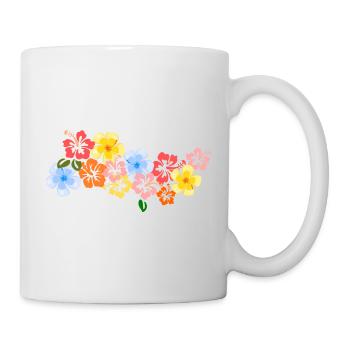 Blumen Hibiskus Blüten tropisch Hawaii Shirt bunt - Tasse - Weiß - Rechts