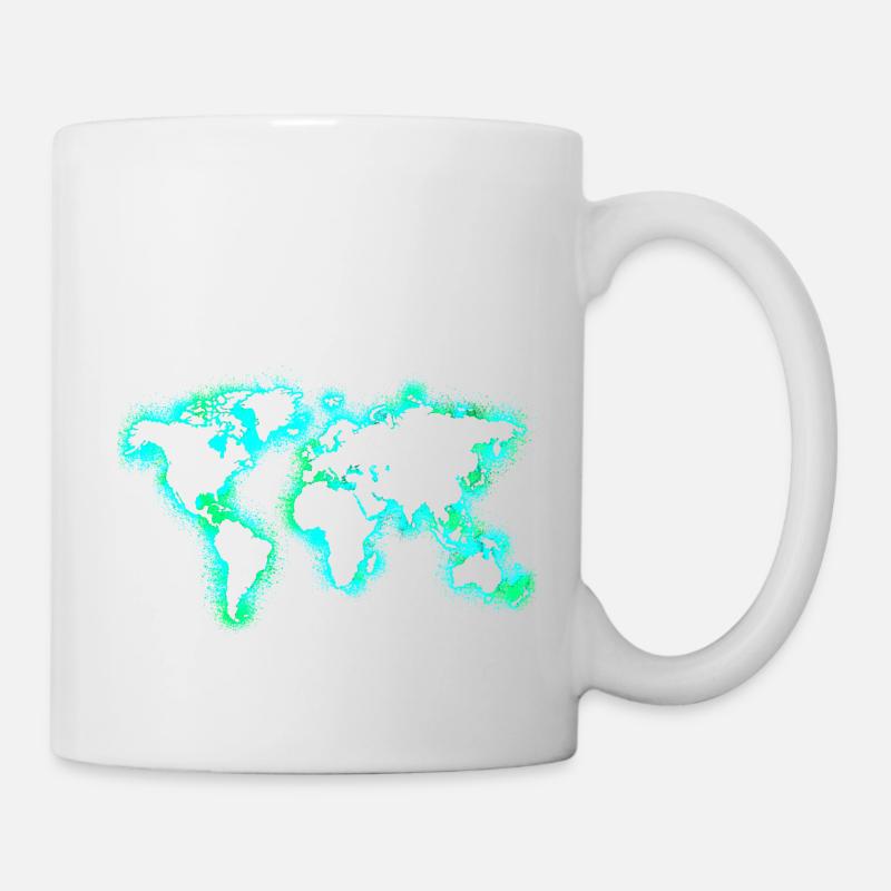 Carte du monde carte de la terre Earthday bleu néon - Mug blanc - blanc