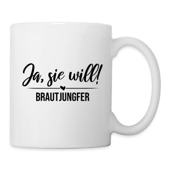 Oui, elle veut - demoiselle d'honneur JGA - noir - Mug blanc - blanc - Droite