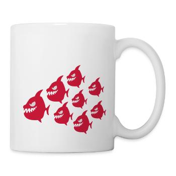 Funny Evil Comic Piranha Fish Swarm - Mug blanc - blanc - Droite