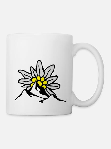 bergpanorama_mit_aufgehender_edelweissso - Tasse - Weiß