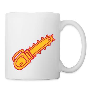 cartoon chainsaw chainsaw tool sawmill fun - Mug - white - Right