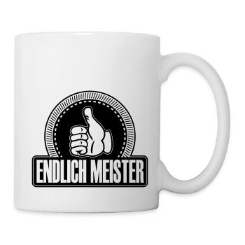 Endlich Meister Daumen hoch - Tasse - Weiß - Rechts