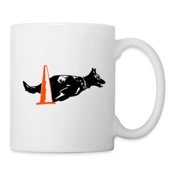 Obedience exercise pylon with Kelpie - Mug - white - Right