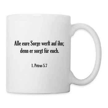 Bibelvers - 1. Petrus 5.7 - Tasse - Weiß - Rechts