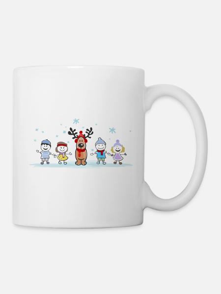 Weihnachten - Elch und Kinder - Tasse - Weiß