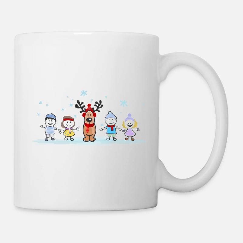 Weihnachten - Elch und Kinder - Tasse - Weiß