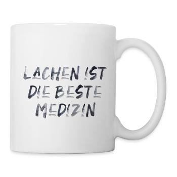 Lachen ist die beste Medizin Spruch Schrift - Tasse - Weiß - Rechts