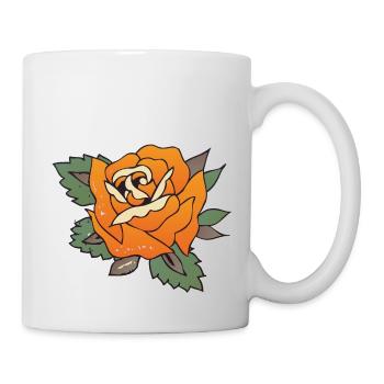 rosa blume old school tattoo blatt - Tasse - Weiß - Rechts