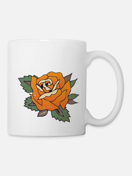 rose fleur old school tattoo feuille - Kop/krus - hvid