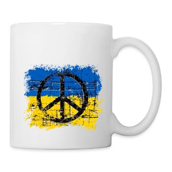 Ukraine Shirt mit Flagge und Peace Zeichen - Tasse - Weiß - Rechts