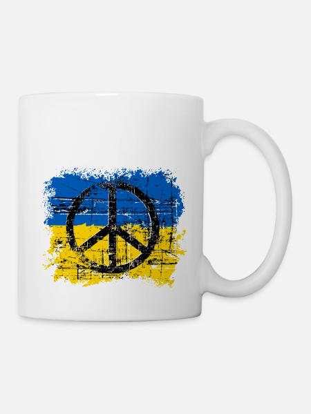Ukraine Shirt mit Flagge und Peace Zeichen - Tasse - Weiß