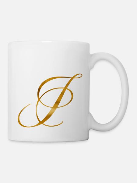 Golden letter I in vintage design - Mug - white