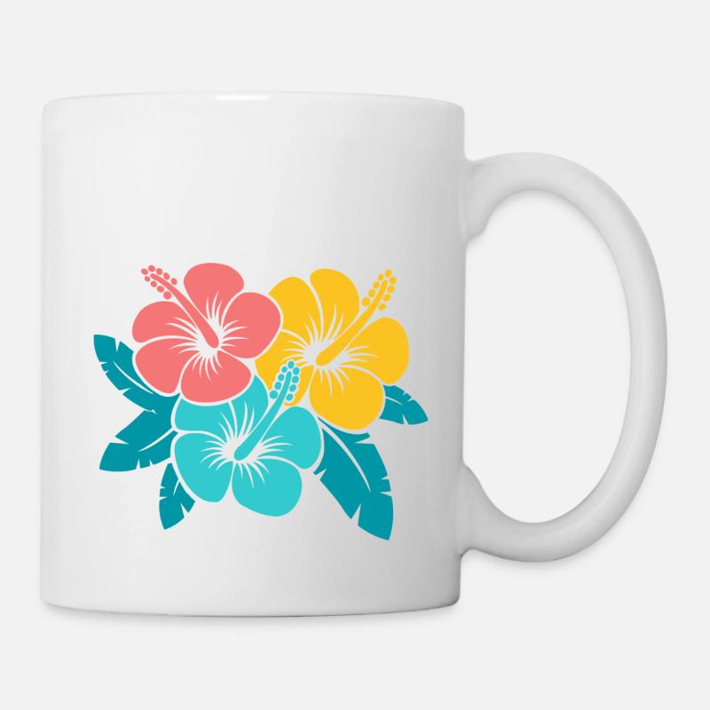 Blumenstrauß Hibiskusblüten, Illustration oberedel - Tasse - Weiß