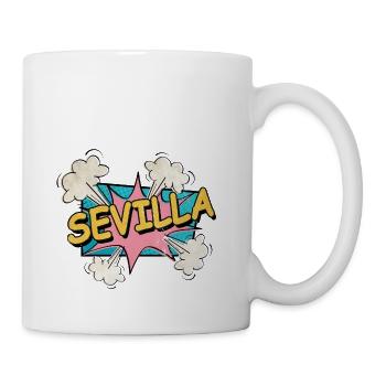 Sevilla Spanien Stadt Schrift Pop Art Comic - Tasse - Weiß - Rechts