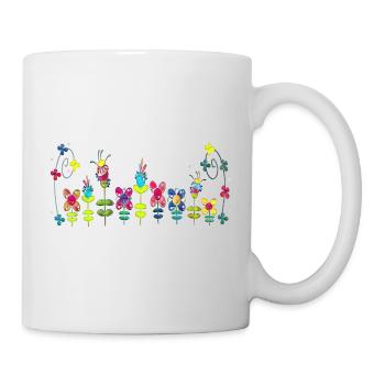Vintage Flower Power fröhliche Blumen - Tasse - Weiß - Rechts