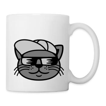Sunglasses cat face cool - Mug - white - Right