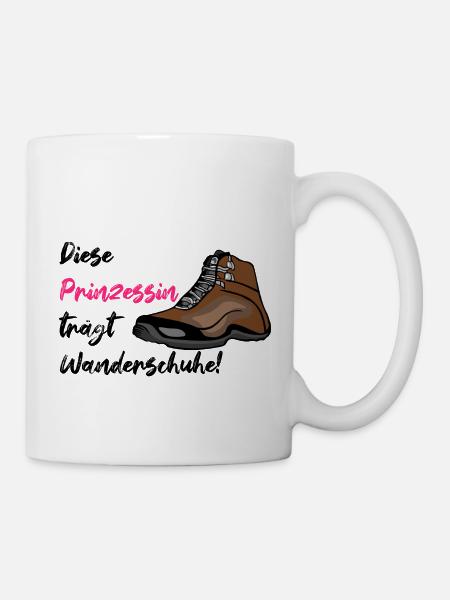 Prinzessin trägt Wanderschuhe, Wandern, Hiking - Tasse - Weiß