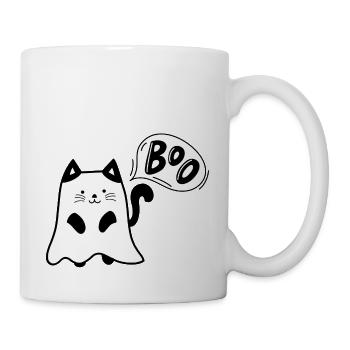 Halloween Katze Geist Boo - Tasse - Weiß - Rechts