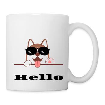 Chien joyeux avec lunettes de soleil, Hello - Mug blanc - blanc - Droite