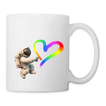 Astronaut sprays LGBTQ heart graffiti - Mug - white - Right